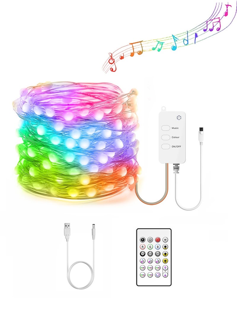 Intelligent LED Light String,LED Fairy Lights Colorful Copper Wire Fairy String Lights , 4 Music Modes, 2 APP DIY Modes, Bluetooth, USB Powered, Remote Control for Wedding Party Home Decoration,10M - Image 1